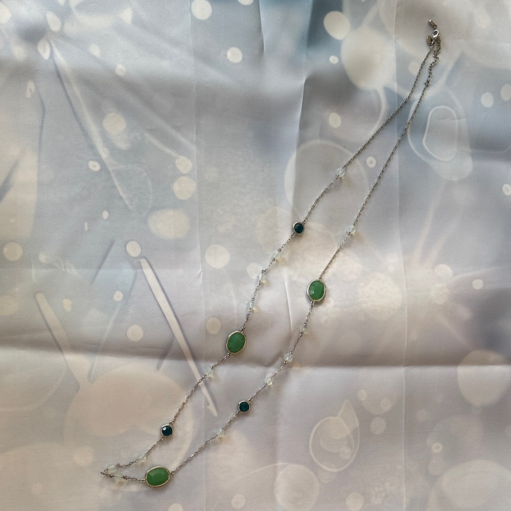 Lia Sophia Silver Necklace with Green Accents